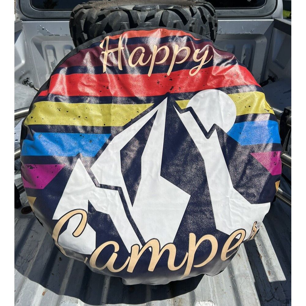 25"-27" RV Camper or Trailer‎ SPARE Tire Cover, Weather Protector Happy Camper